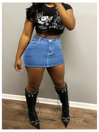 Floerns Women's Stretch High Waisted Short Mini Denim Skirt Jeans Skirts4