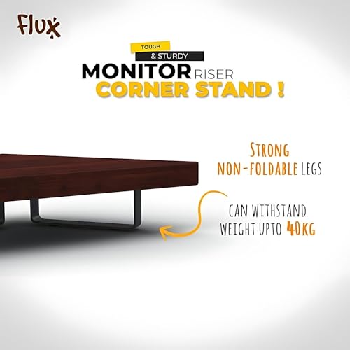 Image of flux Wooden Monitor Stand | Monitor Stand Riser | Laptop Stand | Pc Stand Wooden | Made for Corners ,Material: Particle Board & Metal 23 Inch Shelf size -(45 x 25 x 8.5 cm) (Triangular Rustic Red)