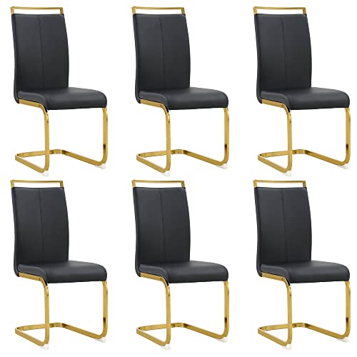 Image of Baysitone Modern Dining Chairs Set of 6, Side Dining Room Chairs with Golden Legs, Kitchen Chairs with Faux Leather Padded Seat High Back for Dining, Kitchen, Living Room, Black