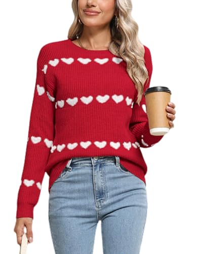 Image of Alsol Lamesa Women's Fall Pullover Sweaters Cute Hearts Long Sleeve Crewneck Casual Knitted Sweaters, Large