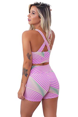 KIT 5 Conjuntos Fitness Feminino Short e Top Cropped Cruzado Roupas Para Academia Ginástica Atacado
