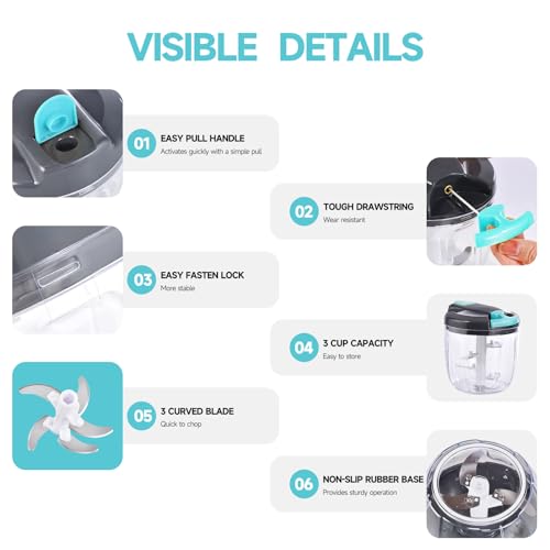 Ziweaye Manual Food Processor Vegetable Chopper, Portable Hand Pull String Garlic Mincer Onion Cutter for Veggies, Ginger, Fruits, Nuts, Herbs, etc. - Image 9