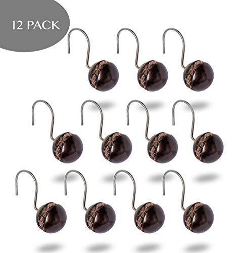 Image of Creative Scents Dublin Brown Shower Curtain Hooks Decorative | Set of 12 | Shower Curtain Rings