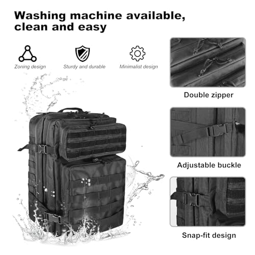 owwasd Militär Rucksack Herren,45L Groß Rucksack Wasserdicht Wanderrucksack Herren Taktischer Backpack(Schwarz) – Ansicht 4