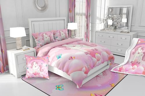Image of Erosebridal Unicorn Bedding Set for Girls Queen Size Pink Purple Unicorn Comforter Set with Rainbow Diamond Galaxy Stars Fantasy Girls Room Decor Rainbow Unicorn Bed Set Comforter Reversible Quilt