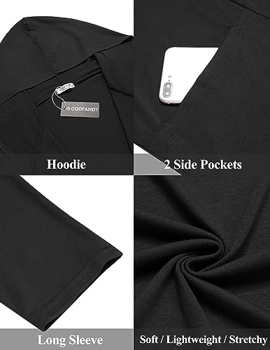 Coofandy Men'S Long Hooded Cardigan Shawl Collar Lightweight Open Front Drape Cape Overcoat With Pockets Black thumb #4