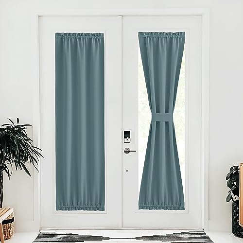 NICETOWN Greyish Blue Blackout Window Door Curtain Back Panels for Privacy