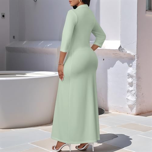 Image of PinkPatty Women's Casual 3 /4 Sleeve Polo V Neck Bodycon Maxi Dress