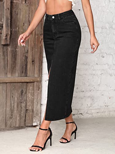 Image of Shasmi Women's Elegant Blue Solid High Waist Split Thigh Denim Maxi Skirt for Women's & Girl's (Skirt 180)