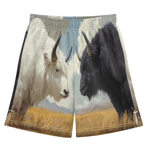 Black Yak White Yak Animal Boys Athletic Shorts Kids with Pockets Shorts for boy Girls 12-13 Y