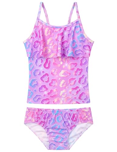 Image of Girls Tankini Swimsuit UPF50+ Ruffle 2 Piece Bathing Suit Full Coverage Kids Swimwear Ages 2-14 Years