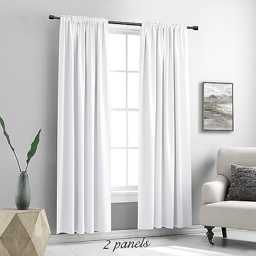 Image of 2 Panels Pure White Half Blackout Curtains 84 Inches Long - Snowy White Light Blocking Thermal Insulated Livingroom Drapes Elegant Soft Durable Curtains,2 Panels W 42 x L 84 Inch