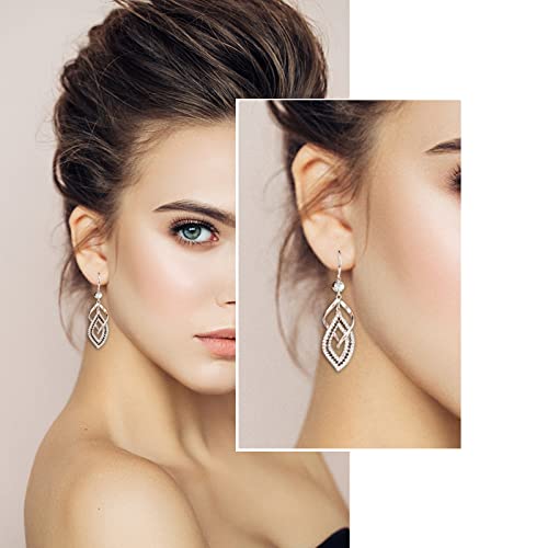 Dangle Earrings for Women, 925 Sterling Silver Handmade Linear Swirl Wire Bohemian Boho 14K Gold Diamonds Earrings Hypoallergenic Fashion Jewelry Gifts for women4