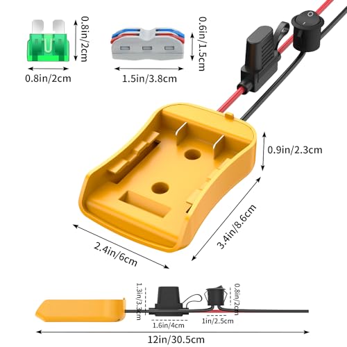 Image of Kzreect 3 Pack for Power Wheel Adapter Compatible with Dewalt 20V Battery | 12AWG, Wire Terminals, 30A Fuse Holder, Switch, Battery Converter Kit for DIY Ride-On Car Toys LED Motor