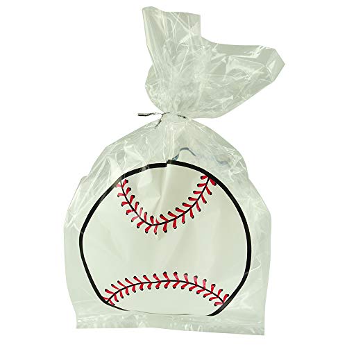 Kipp Brothers Pack of 24 Plastic Printed Goody Bags with Twist Ties, Food Safe - Baseball