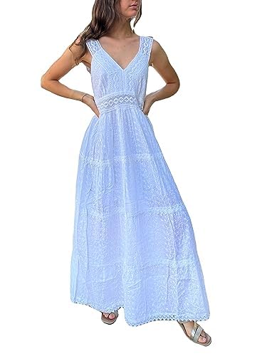 Vestido Blanco Mujer Cuello en V Vestido Verano Dia a...