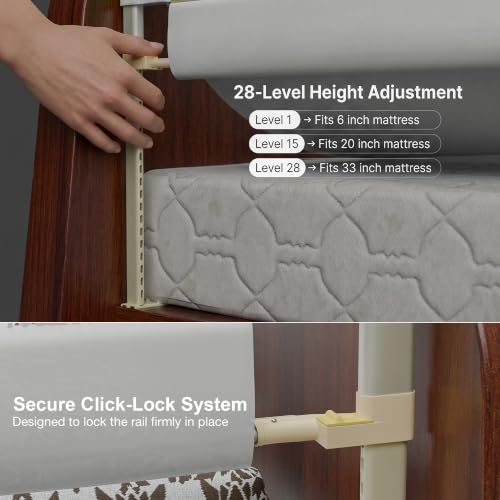 Image of BAYBEE Baby Bed Rail Guard (200x80cm) | Bed Railing for Baby Safety with 28 Height Adjustable Bedside Protector for Babies Falling | Foldable Bed Safety Guard for Kids (1 Side, (Light Grey)