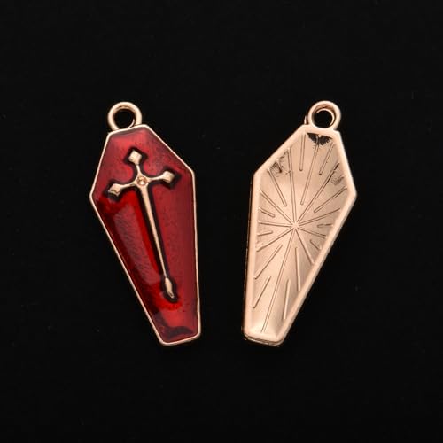 Image of VIDRIO Pack of 80 Halloween Coffin Enamel Charms Gold Plated Colored Pendants Accessories for Necklace Bracelet Jewelry Making DIY Crafting