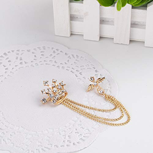 Image of coadipress Crown With Hanging Chain Brooch for Women Men Elegant Gentlemen Gold Silver Crystal Crown Lapel Pin Vintage Rhinestone Wedding Brooch Suit Shirt Pin Accessories