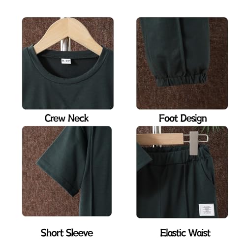 Image of OLMRJKD Boys 2 Piece Outfits Color Block Clothes Short Sleeve T Shirt and Camouflage Pants Summer Clothing Sets
