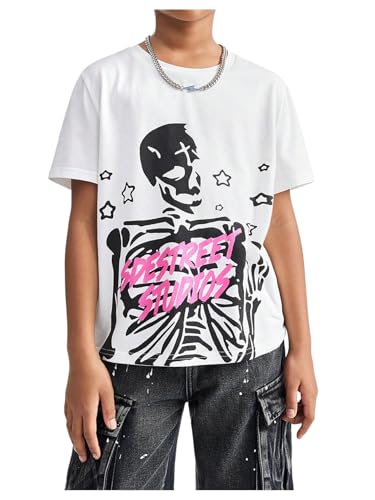 Girl's Skull Graphic Tees Short Sleeve Crew Neck Vintage T