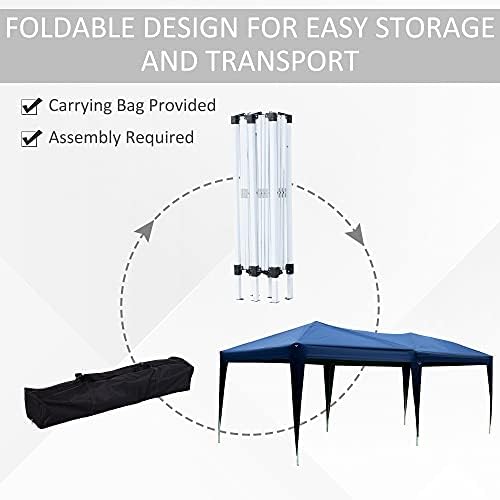Outsunny 3 x 6m Garden Pop Up Gazebo Height Adjustable Marquee Party Tent Wedding Water Resistant Awning Canopy With free Storage Bag Blue