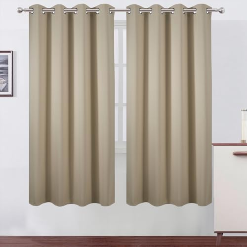 Image of LEMOMO Blackout Curtains 66 x 72 Inch Long Beige Curtains Set of 2 Panels Room Darkening Curtains for Bedroom and Living Room