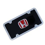 Au-Tomotive Gold, INC. Honda Red Logo Black Acrylic License Plate with Chrome Frame Kit