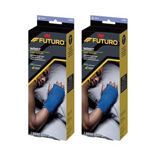 Futuro Night Wrist Sleep Support Brace Adjustable Nighttime Splint for Carpal Tunnel Relief Cushioned Beads and Removable Stabilizer Fits Left or Right Hand (2-Pack)