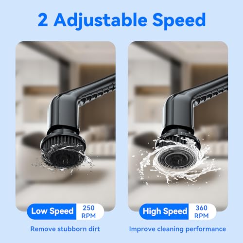 Image of Electric Spin Scrubber,Bathroom Cleaning Brush with Long Handle 8 Replaceable Brush Heads, 2 Adjustable Speeds, Cordless Power Cleaning Brushes for Bathtub Grout Tile Floor