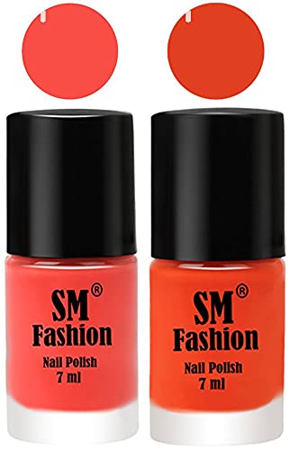 Image of Long Lasting Nail Polish | Nail Paint Combo 7 ml Each) - Set of 2 Coral-Reddish Orange