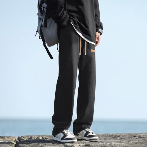 Men's Straight Jeans Casual Drawstring Elastic Waist Wide Leg Lightweight Mens Jeans3