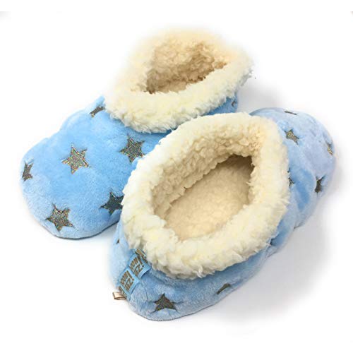 Women’s The Starz Plush Slippers, Cute Fuzzy Sherpa Slippers, Glitter and Stars House Indoor Shoes