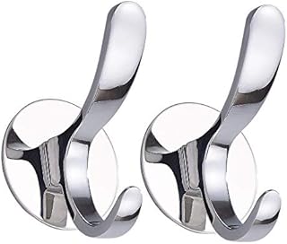 GERUIKE Adhesive Towel Hooks Stainless Steel Self Adhesive Robe Coat Hook for Bathroom Kitchen Wall Mounted Door Clothes Hook No Screws Damage Free