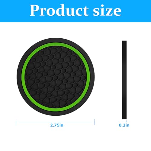 Image of Mandark 4PCS Car Cup Holder Coasters, 2.75 Inch Non-Slip Insert Water Bottle Holder Pads, Dustproof Automotive Interior Accessories Mat, Universal for Vehicles, Trucks, RVs and More (Black /Green)