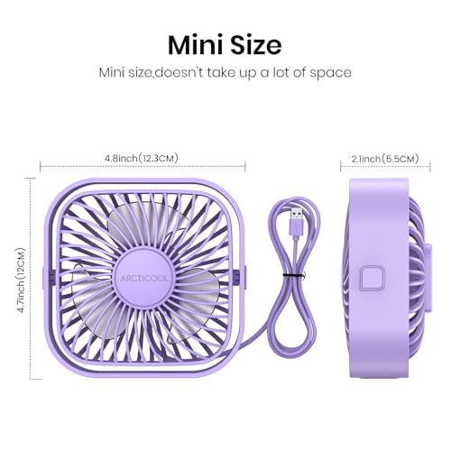 Image of ARCTICOOL Small Table Fan, 4 Inch Mini USB Desk Fan, Strong Airflow & Quiet, USB Powered Table Desktop, 3 Speeds Wind Small USB Fan for Desk, 360 Rotatable for Home Office (Purple)