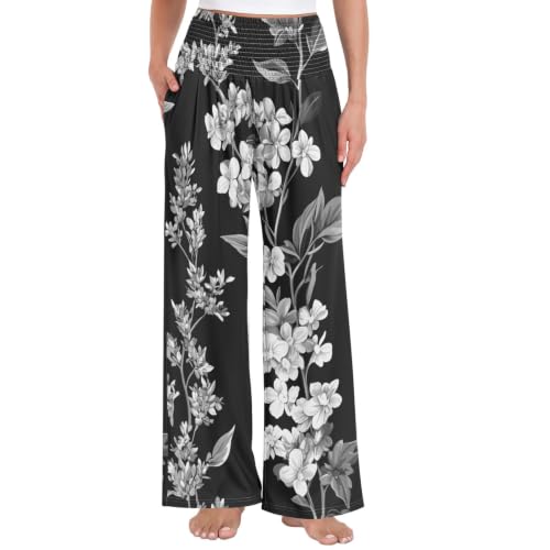 Pantalon long décontracté de haute qualité imprimé noir floral