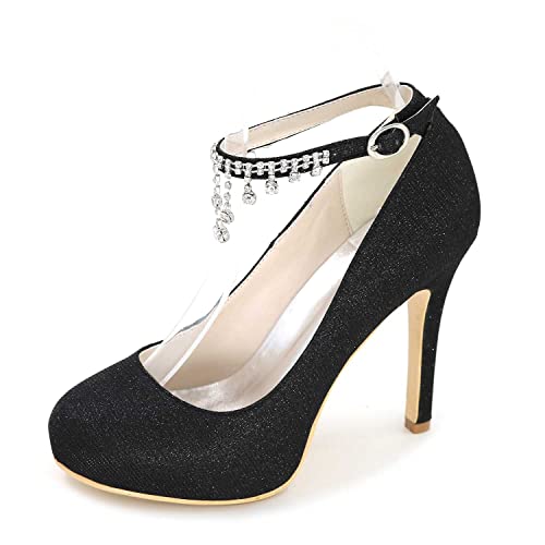 TarfiC Women's Rhinstone Kitten Heel for Women Dressy Closed Toe Buckle High Heels for Women Bridal Wedding Shoes for Bride On Evening Prom