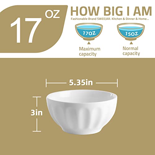 Sweejar Ceramic Fluted Bowls, Soup Bowls Set, 17 Oz Portion Control Bowls For Ice Cream, Dessert, Cereal, Fruit, Salad, Pasta, Dishwasher & Microwave Safe - Set Of 4 (Fog Blue) #TOP5