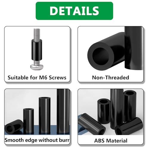 Image of 120PCS Black Nylon Spacers Kit, ID 6.2mm, OD 11mm- 3mm, 4mm, 5mm, 6mm, 8mm, 10mm, 15mm, 18mm, 20mm Length, Non-Threaded Round Plastic Spacers Suitable for Switch & Receptacle Screws (Pack of 2)