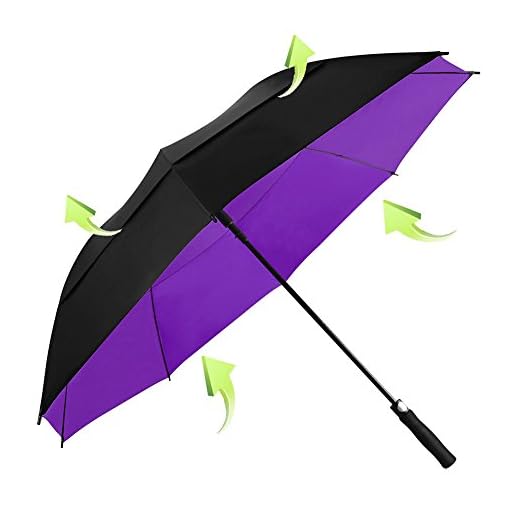 KOLER Golf Umbrella 62 Inch, UV Sun Protection Large Umbrellas Double Vented Canopy Auto Open, Windproof & Rainproof & Sunproof Extra Oversize Golf Stick Umbrella for Men and Women - Black/Purple