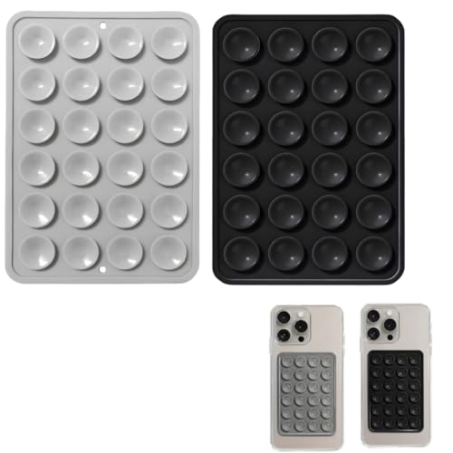 Image of Suction Phone Case, Phone Suction Sticker, Silicone Anti-Slip Silicone Multipurpose Hands-Free Sticky Pads Grip, Videos Mirror Shower (Black & Dark Gery)