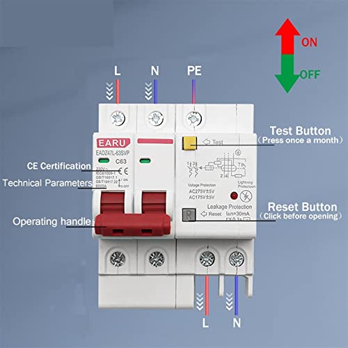 Interruptor diferencial 16A 2P con proteccion contra sobrecarga para cuadro electrico 3