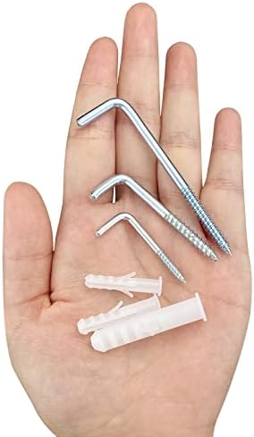 Boloest 60pcs Screw Hook Carbon Steel Galvanized L Shaped Hook Self Tapping Right-Angle Metal Screw Hook Square Heavy Shouldered Dresser Screw Cup Hook, for Indoor Outdoor Hanging(Silver)