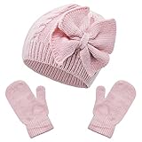 Gorro de Punto para Bebé Niña Invierno con Lazo Sombrero y Manoplas para Bebé Niño Niña 1-3 Años Gorro de Punto...