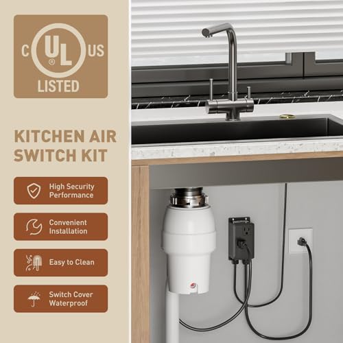 Image of Garbage Disposal Air Switch Kit Dual Outlet, Sink Top Button UL Listed | Waterproof Stainless Steel Countertop Button, Compatible for all Waste Disposer Models - Brushed Gold