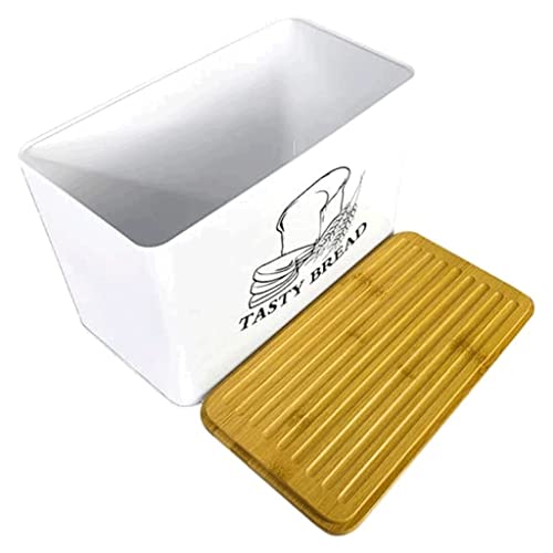 POCHY Stylish Metal Bread Box with Cutting Board Cover - Elegant Storage for Fresh Bread and Kitchen Essentials