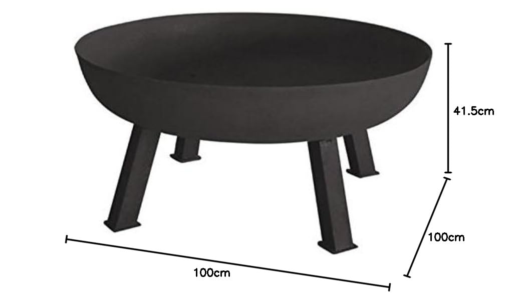 Perel Brasero, 3 Pieds Solides, Rond, 41.5 x Ø 100 cm, Fonte, Noir