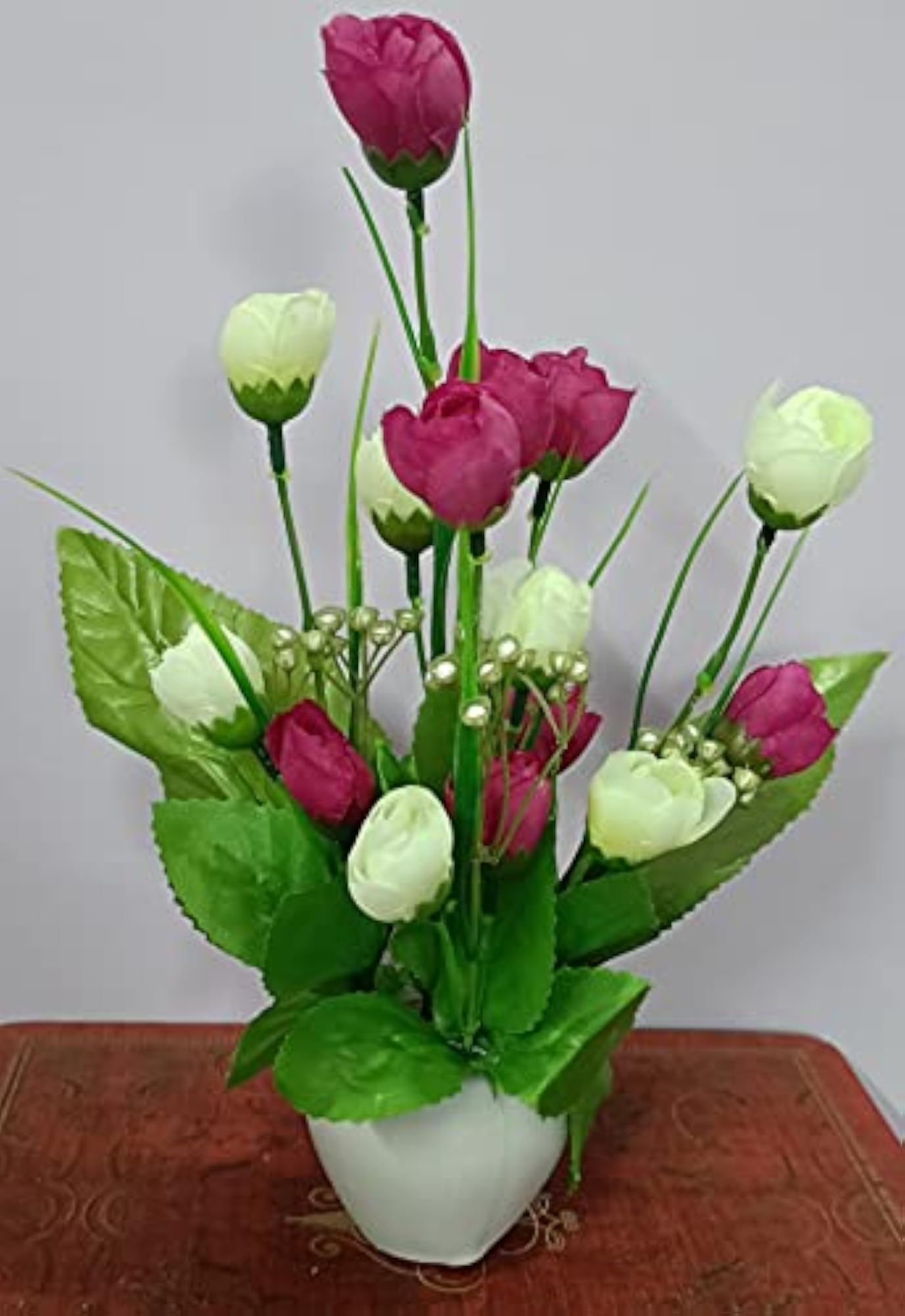 Plastic Set of 2 Table Flower Top Rose Artificial Flower