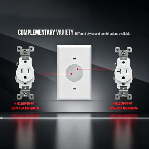 Image of ZEFTV Mid-Size Single Outlet Cover Wall Plates 1-Gang 4.89 inch x 3.12 inch Switch Outlet Electrical Cover Plate Unbreakable Thermoplastic Faceplate for Light Receptacle Outlet Switch, White (6 Pack)